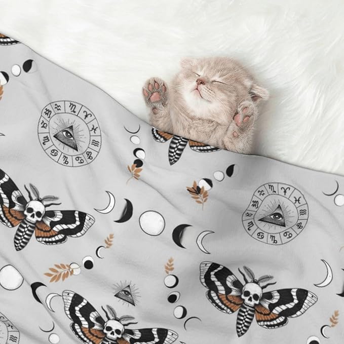 Pet Blanket for Couches and Beds, Butterfly Dead Head Sun Moon, Reversible Double Sided Plush Design with Soft Bumpy Texture and Smooth Surface, Furniture Protector