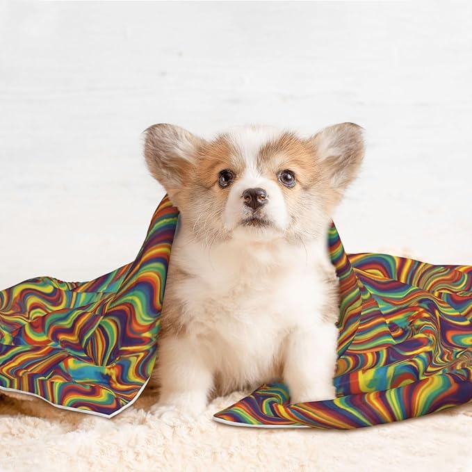 Two Sided Pet Cuddler Blanket for Anxiety Calming, Psychedelic Infinity, Reversible Plush Design with Bubble Dot Pattern Provides Familiar Surface Anywhere