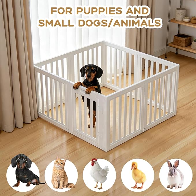 Clear Dog Play Pen,Pet Playpen with Door,Easy to Clean and Install Puppy pens for Both Indoor and Outdoor use (White, 23.6 inch Height, 8 Panels)