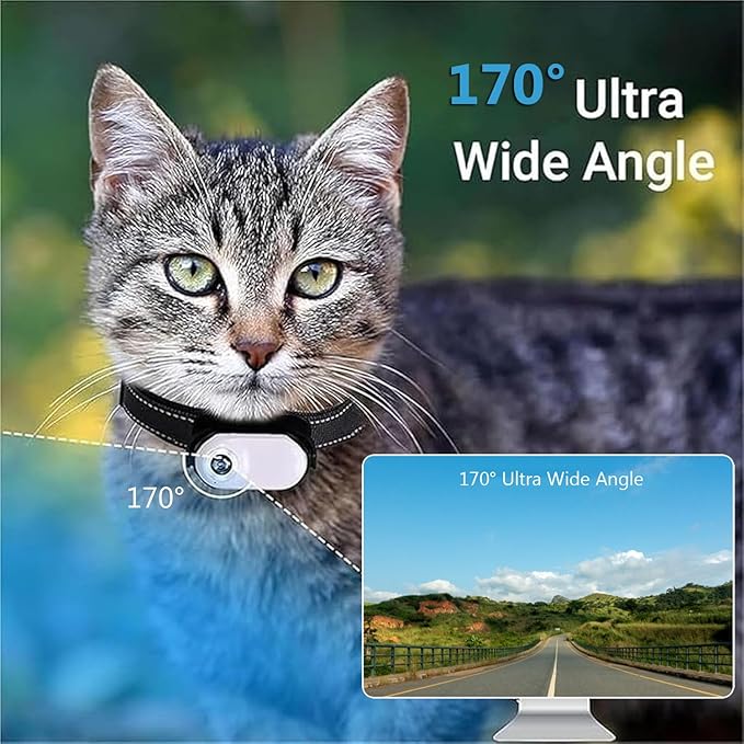 Cat Collar Camera, 1080p Pet Collar Camera, 170° Wide Angle Dog CollarCamera, Mini Ipx7 Waterproof CatsCamera, JPEG Photo and Avi Video Formats, CatCam Pro for Cats Dogs Outdoor (Black)