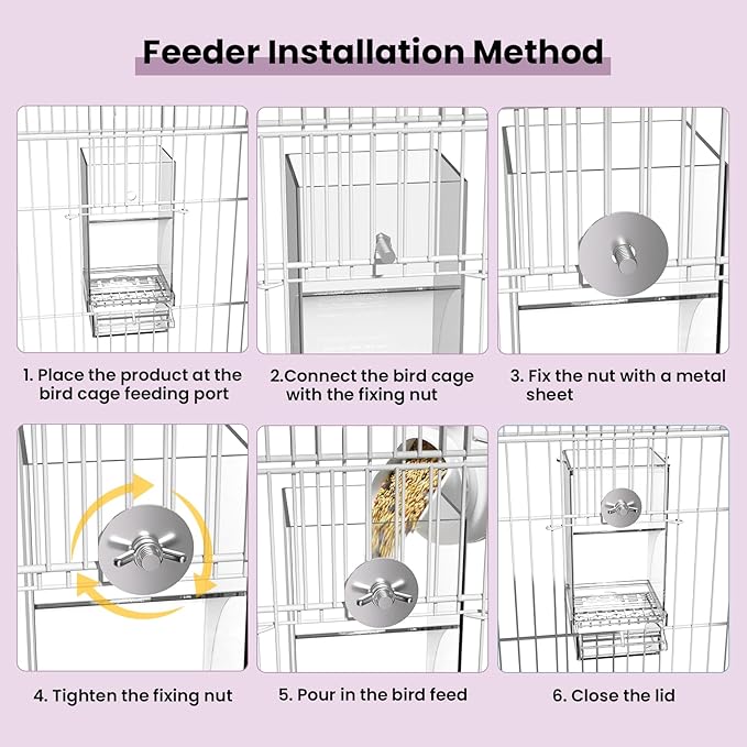 BAGHBPM No Mess Bird Feeder Water Dispenser Set,Automatic Parakeet Feeder Cage Accessories,Parrot Transparent Food Container Drinker for Cage,Canaries Budgies Lovebirds Cockatiels Finches (Blue)