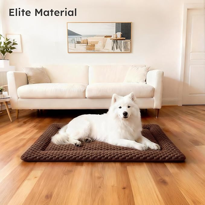 Dog Bed Mat, Dual-Sided Dog Crate Bed Mat - Ultra Soft & Machine Washable Kennel Pad for Medium Dogs, All-Season Comfort Pet Bed for Crates, Travel, and Home, Brown, 30 x 18 Inch