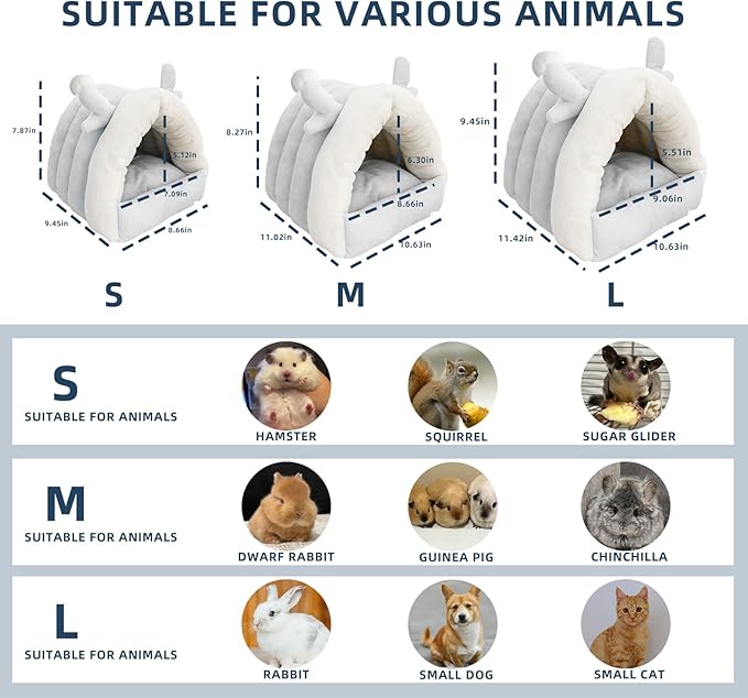 Guinea Pig Hideout, Warm Bed for Guinea Pig,Rabbits, Chinchillas, Cozy Small Animal Winter Shelter (Gray, Medium)