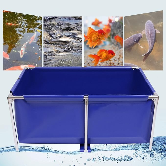 Canvas Fish Pond, Foldable Water Storage Pond Modern Blue Aquarium Fish Water Tank with T-Shaped Steel Frame, Rectangle Canvas Show Tank for The Cultivation of Lobster