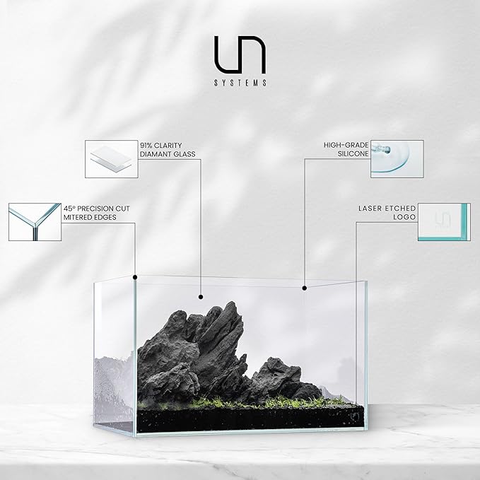 UNS Ultra Clear Rimless Tank - 16.9GAL | 64L - 15.74x15.74x15.74 | 40x40x40 CM, 6mm Glass Thickness, Leveling Mat Included - Low Iron, High Clarity Fish Tank w/ 45° Mitered Edge - [40C]