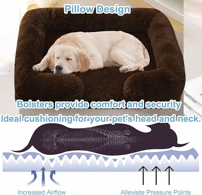 Dog Beds Large Sized dog Orthopedic, Sofa Dog Bed with Waterproof Lining and Nonskid Bottom, Rectangle Washable Dog Bed for Medium Small Dogs and Cats Comfortable ( Color : Brown1 , Size : 51 x 35" )