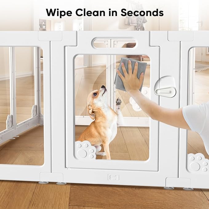 24" Acrylic Clear Dog Play Pen Indoors 12 Panels, Puppy Playpen with Door for Small Dogs Puppies, Transparent Plastic Pet Playpen Cage Fence Crate Kennel for Cat Kitten Rabbit Bunny Ferret etc