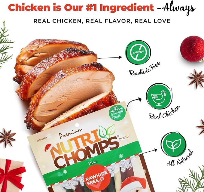 NutriChomps Dog Chews, 5 inch Sticks, Mint Flavor, 15 Count, Easy to Digest, Rawhide Free, Holiday Stocking Stuffer Treats, Christmas Gift for Dogs