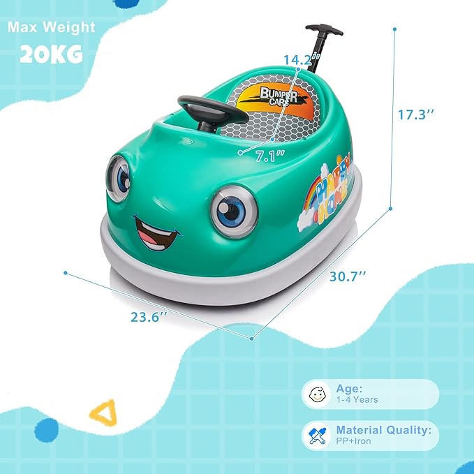 12V Dual Battery Electric Ride on Kids Bumper Car w/Remote Control,360 Degree Spin,Push Rod Rocker Horse Function,3-Speeds Babies & Toddlers Bumping Car Ride on Toy Gift for 1-4 Years Children（Green）