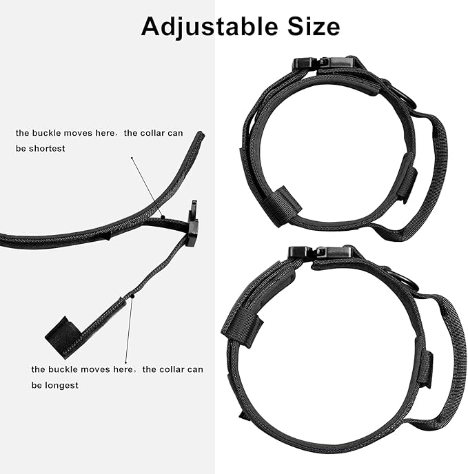 DAGANXI Tactical Dog Collar, Adjustable Military Training Nylon Dog Collar with Control Handle and Heavy Metal Buckle for Medium and Large Dogs, with Patches and Airtags Case (XXL, Black)