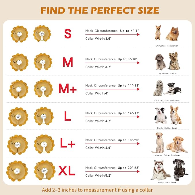 IEUUMLER Inflatable Recovery Dog Collar, Protective Donut Cone, Adjustable Soft Collar for Dog and Cat After Surgery Prevent from Biting & Scratching EU002 - Orange Lion M+