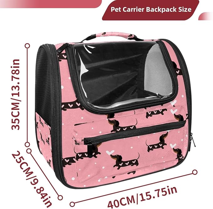 Dachshund Dogs and Hearts Pet Travel Carrier Soft Sided Portable Bag for Cats, Small Dogs, Kittens or Puppies
