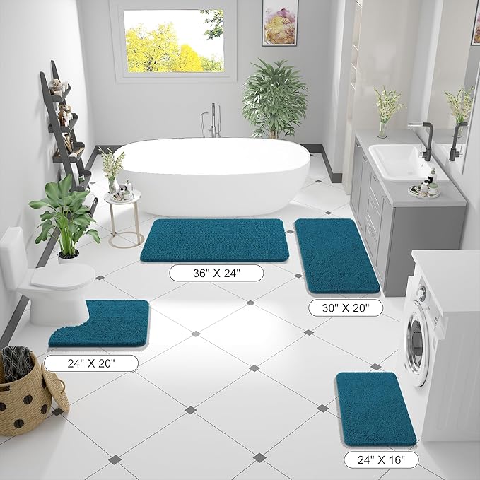 OLANLY Bathroom Runner Rugs 47x17, Soft Absorbent Chenille Bath Rugs, Rubber