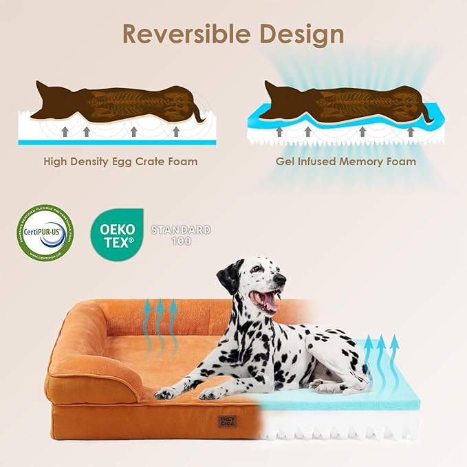 EHEYCIGA Orthopedic Dog Bed for Small Dogs, Waterproof Memory Foam Small Dog Beds with Sides, Non-Slip Bottom and Egg-Crate Foam Medium Pet Couch Bed with Washable Removable Cover,Pumpkin Orange