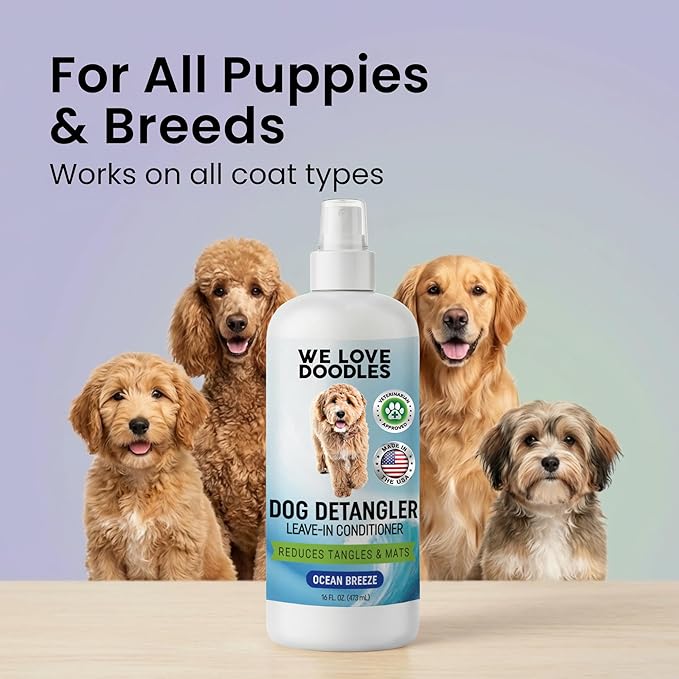 We Love Doodles Dog Detangler Spray - Leave-in Conditioner for Dogs - Dog Detangling Spray - Dematting Spray for Dogs - Tangle Remover - Made in The USA - Large 16 fl oz (Ocean Breeze)