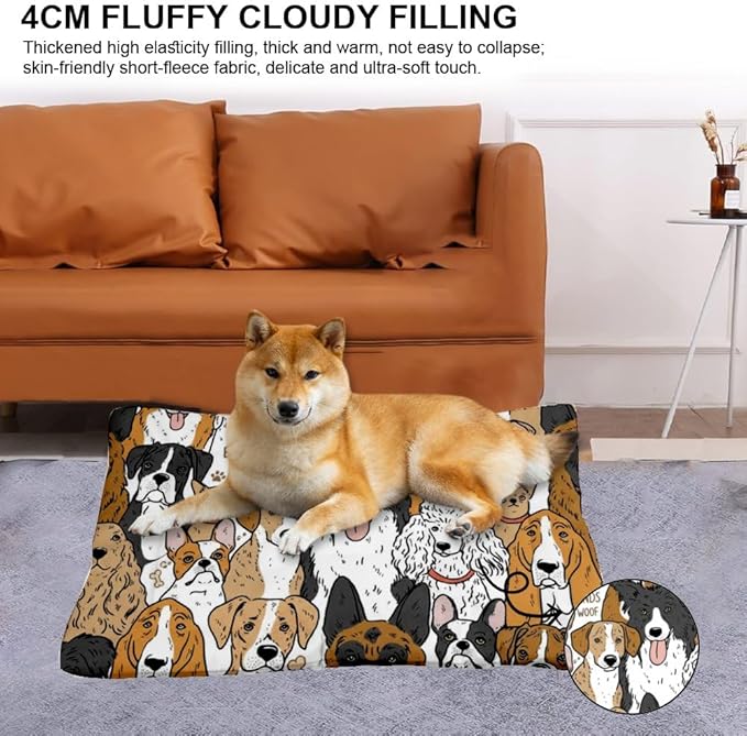 Cute Cartoon Dogs Dog Beds and Furniture Dog Cage Mats Cage Pad Medium Bed for Crate Washable Non-Slip Bed for Crate Furniture Mat Beds and Indoor Outdoor 24X18 Inch