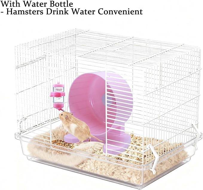 6.5" Super Silent Hamster Wheel with Stand & Water Bottle – Ultra Quiet Exercise Running Wheel for Gerbils, Syrian & Dwarf Hamsters, Chinchillas, Small Pets – Noiseless Spinning Design, Pink
