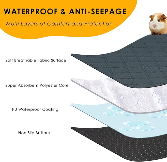2 Pack Washable Guinea Pig Cage Liners for C&C 2x4 Habitat Guinea Pig Bedding Super Absorbent | Waterproof | Non Slip| Reusable Guinea Pig Pee Pads for Small Animals Cages - 57.1" x 27.6"