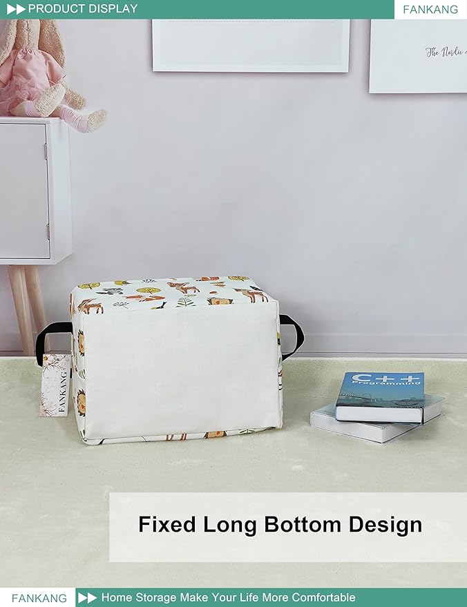 FANKANG Storage Bins, Nursery Hamper Canvas Laundry Basket Foldable with Waterproof PE Coating Large Storage Baskets for Kids Boys and Girls, Office, Bedroom, Clothes,Toys(Rec-deer）