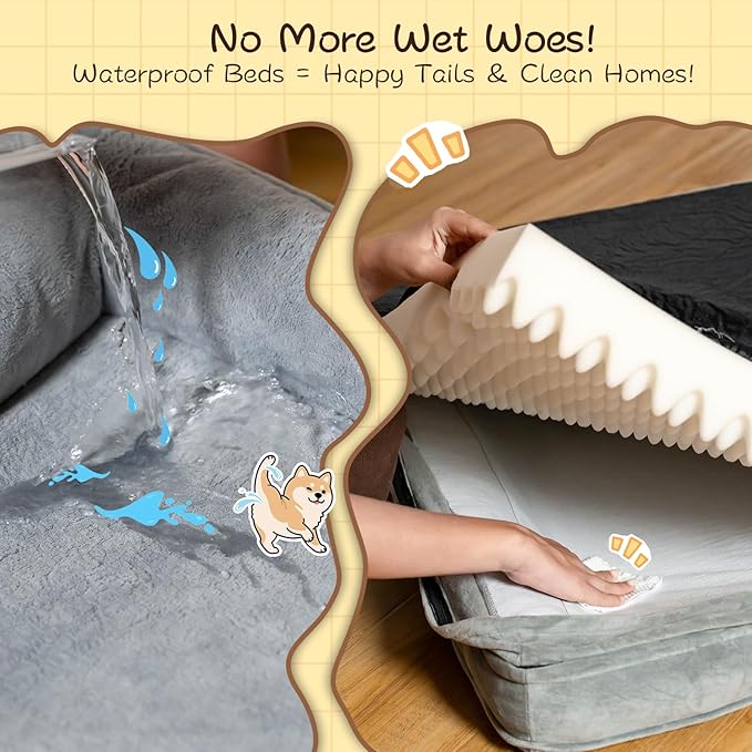 Orthopedic Dog Bed - Superior Rebound Foam, Waterproof & Urine - Resistant, Machine Washable Cover, Chew - Proof & Non - Slip for Large Breeds