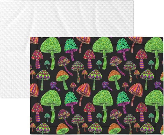 Double Sided Pet Throw for Dogs Who Shed, Trippy Mushrooms, Reversible Blanket with Nubby Dot Side Catches Loose Fur for Easier Furniture Cleanup