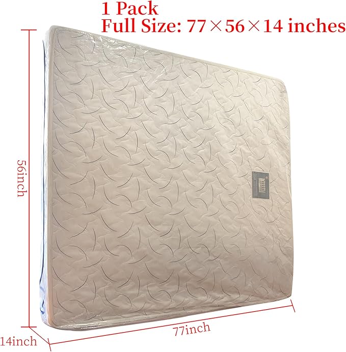 Full Mattress Bag for Moving and Storage Cover -5 Mil Zipper Plastic Waterproof Mattress Storage Bag,77x56x14 inches,1 Pack