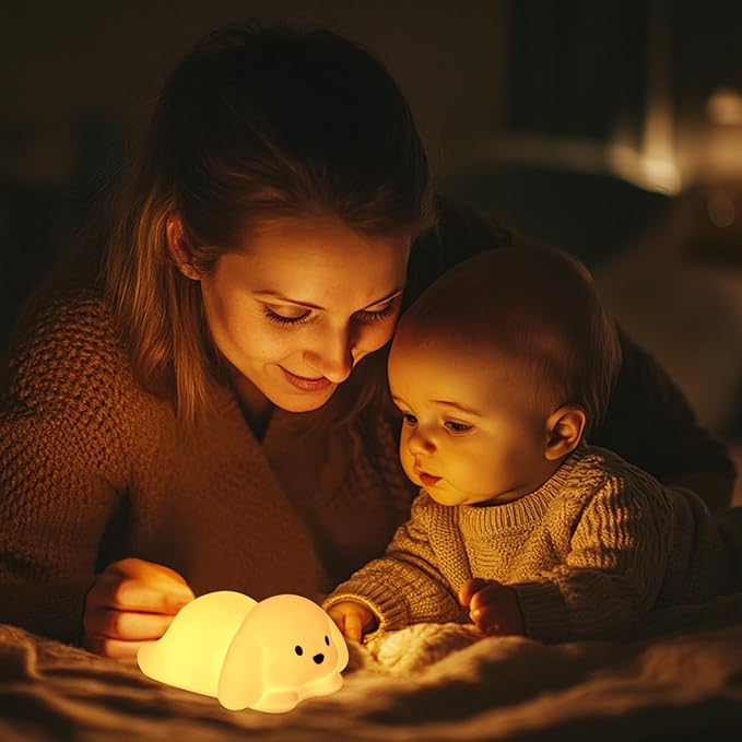 LOVERUIS Night Lights Squishy Light Dogs Colorful Night Light for Kids 1/3 Hours Timer Dimmable Puppy Gift Kid Dog Cute Decor