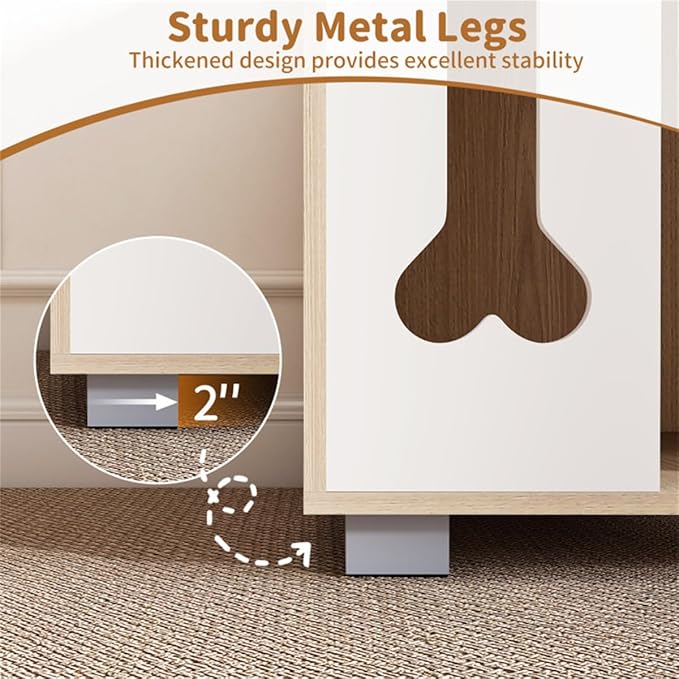 Wooden Dog House Bed & Side Table – Modern Dog Condo with Bone-Shaped Window and Sturdy Metal Legs