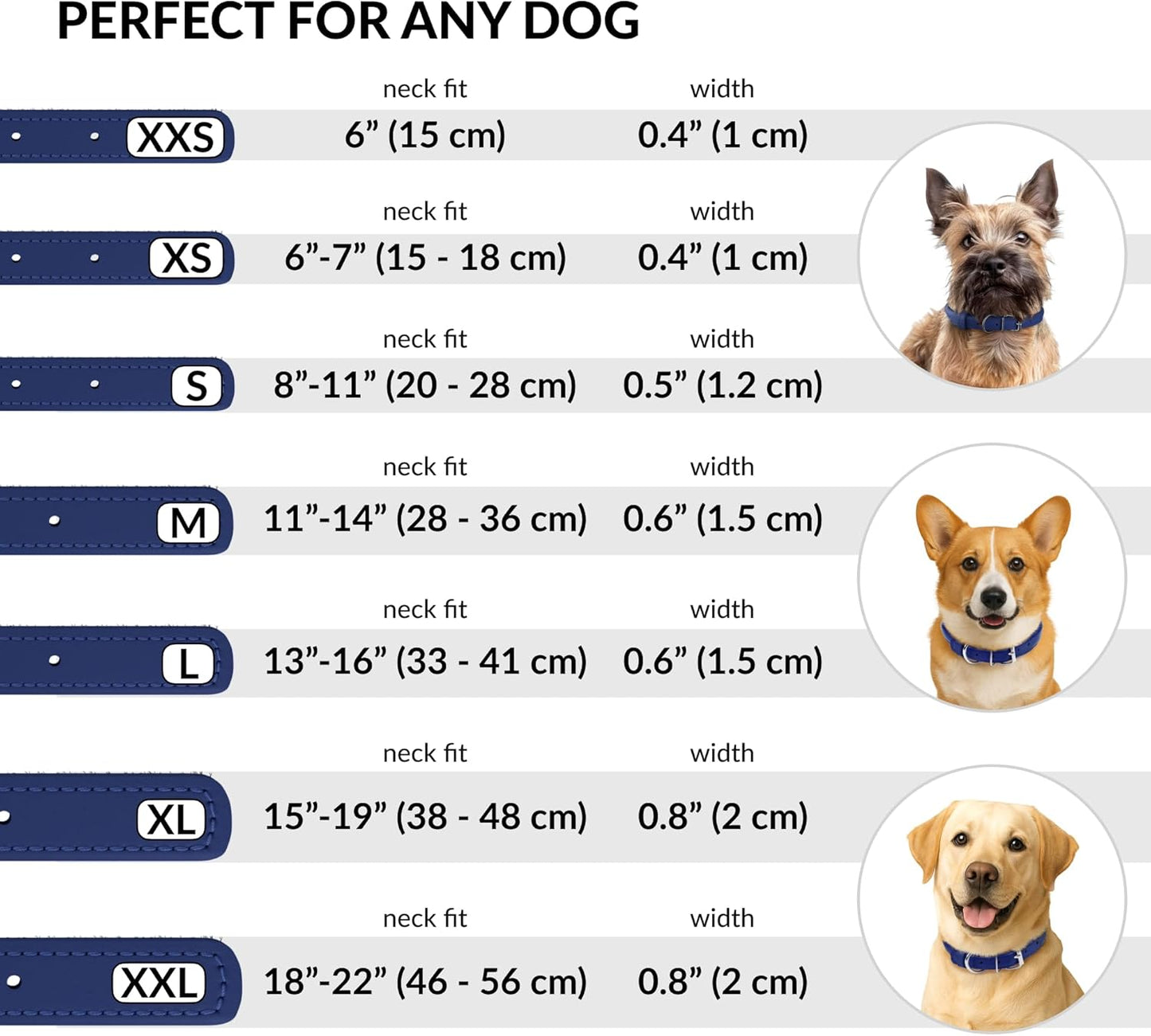 CollarDirect Rolled Leather Dog Collar, Soft Padded Round Puppy Collar, Handmade Genuine Leather Collar Dog Small Large Cat Collars 13 Colors (15-19 Inch, Deep Blue Smooth)
