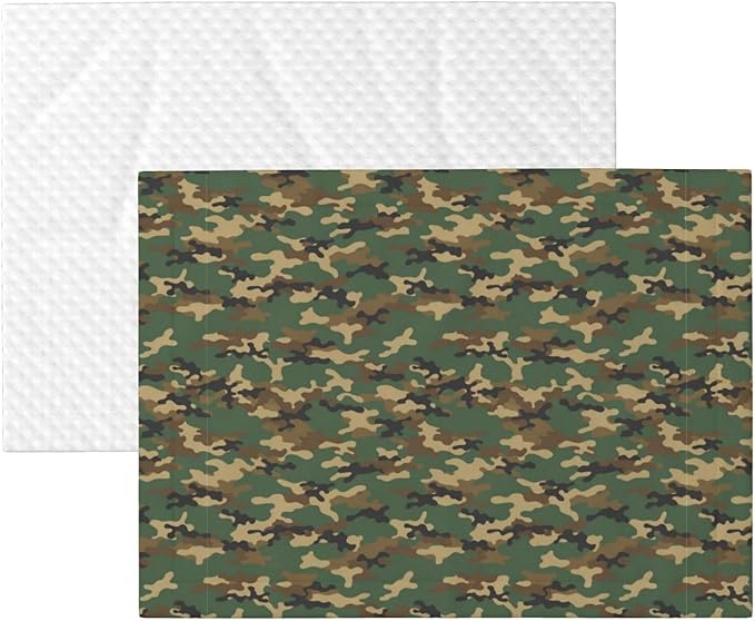 Double Sided Pet Bed Blanket for Added Cushion Warmth, Green Camouflage Army Camo, Reversible Cover with Textured Dot Surface for Existing Beds Standalone Mat