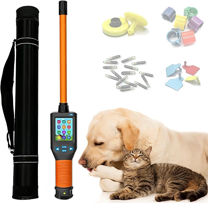 Animal Ear Tag Scanner with LCD Display, 134.2 KHz Handheld Pet Microchip Scanner Reader for Dog/Cat/Pig/Animal, Storage Up to 20000 Datas, Read Time > 100ms, Support FDX-B/HDX/EMID Tags