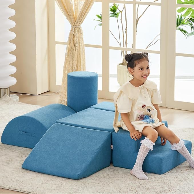 Jela Foam Blocks - Soft Play Equipment with 6 Luxury Miss Fabric Climbing Blocks for Toddlers, Babies & Kids - Lightweight Climb & Crawl Playset