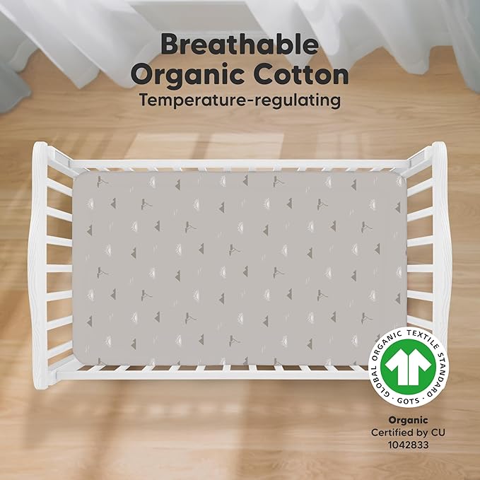 KeaBabies 2-Pack Organic Crib Sheets for Boys, Girls - 52x28 Fitted Crib Mattress Sheet Neutral, Breathable Jersey Cotton Cover for Baby Bed, Toddler Mattress, Soft & Cute Prints (Savannah)
