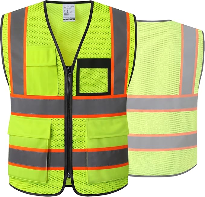 Reflective Mesh Safety Vest for Men Women with 8 Pockets and Zipper Front High Visibility Mesh Vest Hi Vis Construction Work Vest,Meets ANSI/ISEA Standards(EKH1-Yellow-3XL)