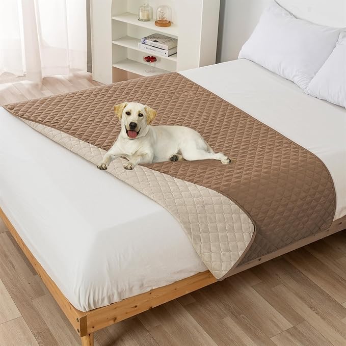 GIBZ Water Resistant Dog Bed Blanket Cover Large Anti Slip Pet Furniture Protector Washable Cat Quilted Mat for Couch, Khaki, 210x260cm