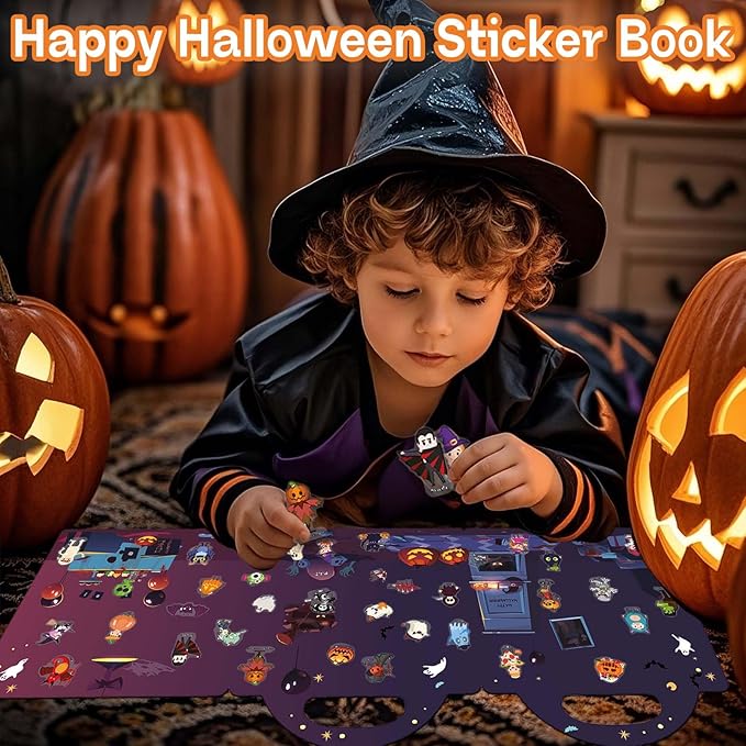 Halloween Reusable Sticker Books for Toddlers 3+, Halloween Stickers for Kids, Sticker Book for Toddlers 3+ Years, Halloweens Gifts for Kids Girls Boys
