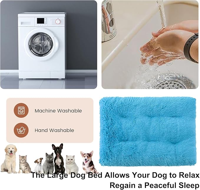 Dog Crate Mat, Dog Bed for Large Dogs, Comfy Fluffy Kennel Pad Anti-Slip for Dog beds & Furniture, Quilted Dog Bed for Pets for Medium/Small Dogs Cats (Color : Blue, Size : 48x33)