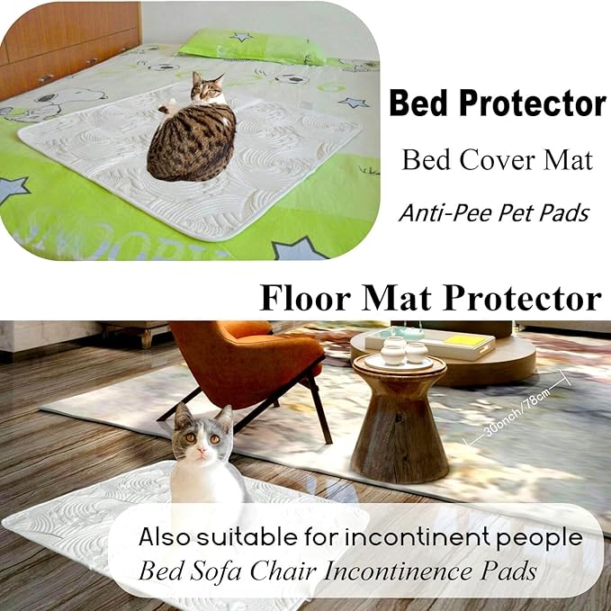 Washable Pet Pads for Small Dogs/Cats - 28" x 28", Multi-Layer Fabric Pet Mat Bed with Waterproof Backing Sofa Chair Cover Furniture Protector - Anti Cat Pee and Scratch, White