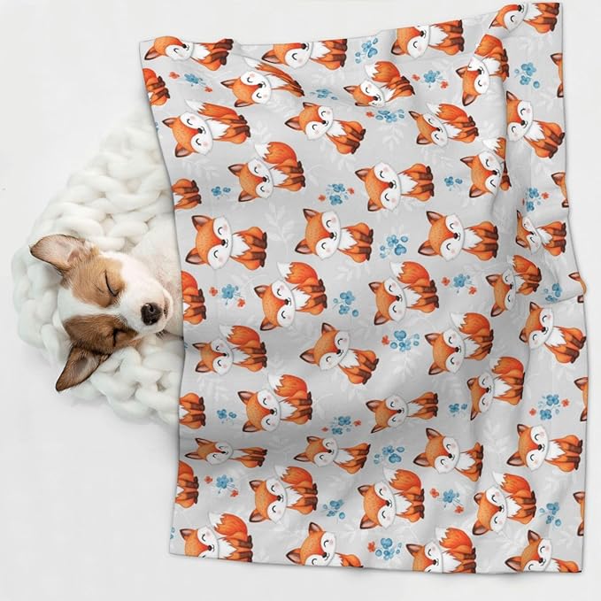 Two Sided Pet Cuddler Blanket for Anxiety Calming, Cute Fox, Reversible Plush Design with Bubble Dot Pattern Provides Familiar Surface Anywhere