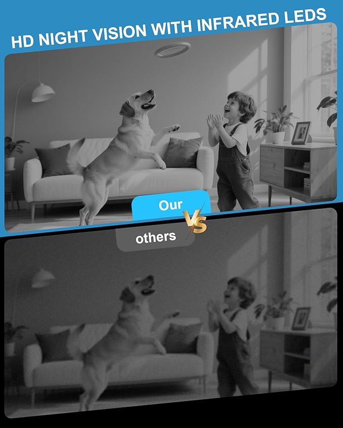 1080P HD Indoor Camera for Indoor Security with App Control Motion Detection & Night Vision Wireless WiFi Rechargeable Pet Camera for Home/Office 24/7 Cycle Save Video Only (1080P)