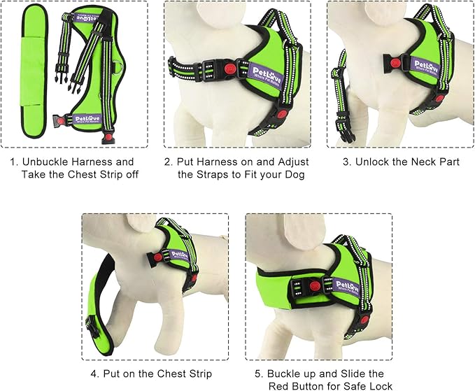 PetLove Dog Harness, Adjustable Soft Leash Padded No Pull Dog Harness for Small Medium Large Dogs, Green