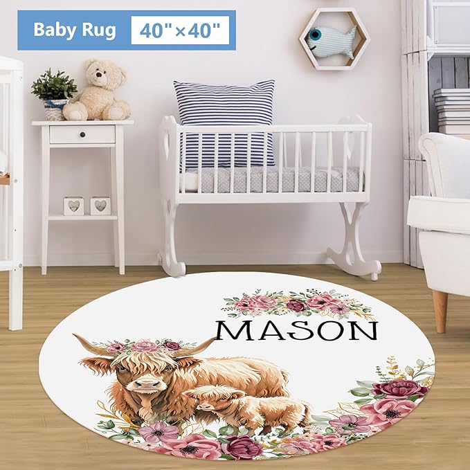 Personalized Baby Bedding Set, 5 Pcs Custom Baby Crib Set with Name, Soft Flannel Highland Cow Crib Bedding Set for Girls, Double Layer Nursery Bedding Set, New Parents Toddlers Infants Gift