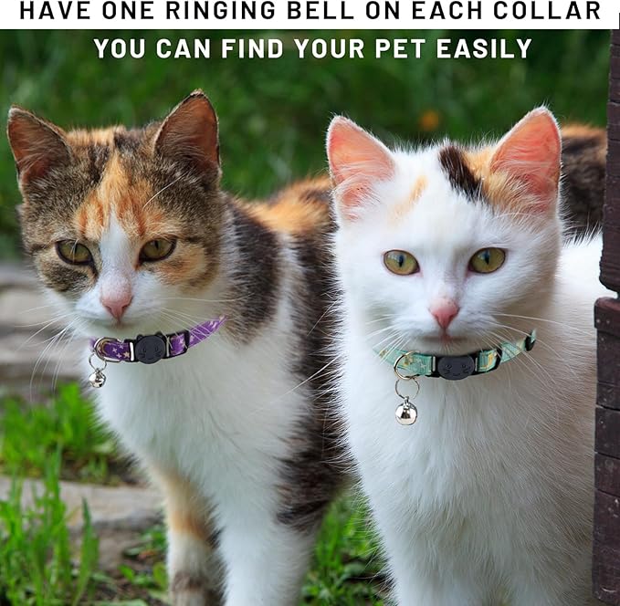 8 PCS Cat Collars with Bell Moons Stars, Reflections Cat Collar with Bells, Breakaway Cute Kitty Collar for Cats, Pet Gifts, Accessories (8 Colors)