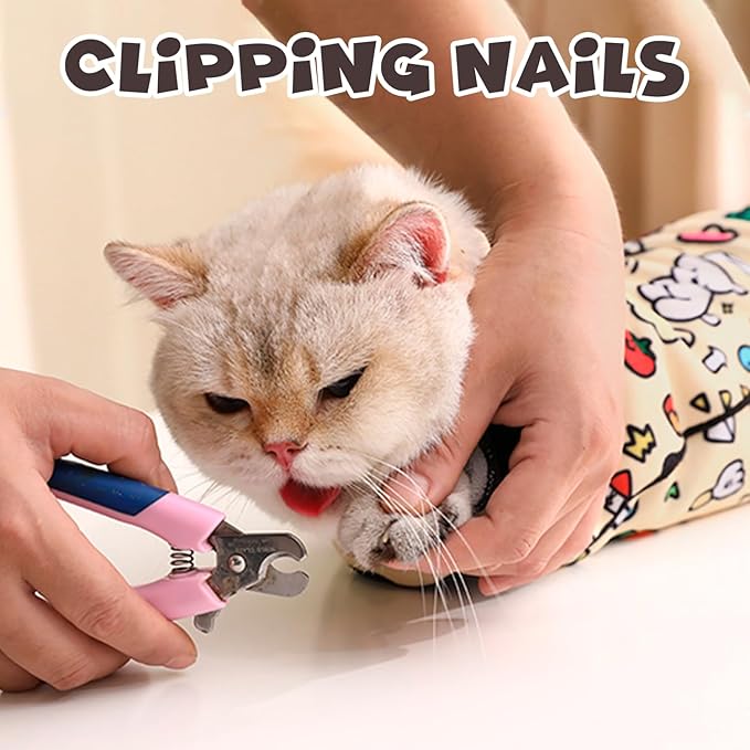 Cat Grooming Wrap, Self-Adherent Soft Cat Blanket to Wrap, Nail Clipping, Anti-Bite, Anti-Scratch, Anti-Escape Calming Wrap (Halloween, 3-6 lbs)