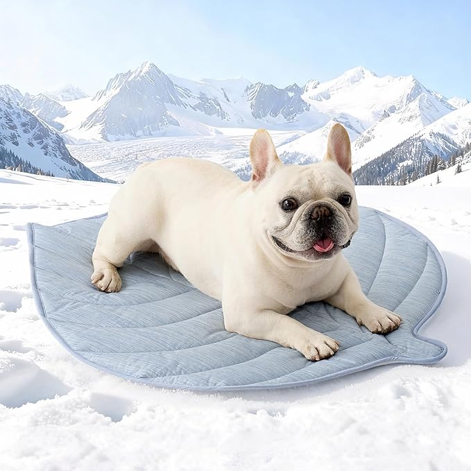 Dog Cooling Mat, Q-Max > 0.4 Leaf Shaped Pet Pad, Liquid Pee Proof Summer Mat for Cats, Washable Sleep Blanket for Bed Couch Floor Indoor, 33x28 inch, Blue