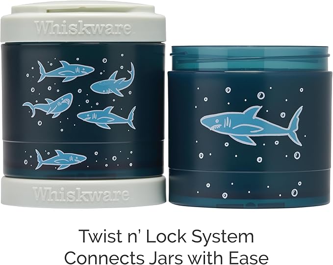 Whiskware Stackable Snack Containers for Kids and Toddlers, 3 Stackable Snack Cups for School or Travel, Sharks