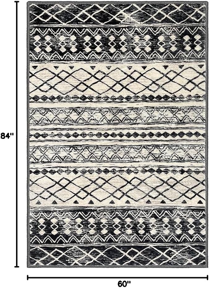 KUTA Morocca Area Rug 5x7 Black Navy Blue, Washable Boho Living Room Rugs