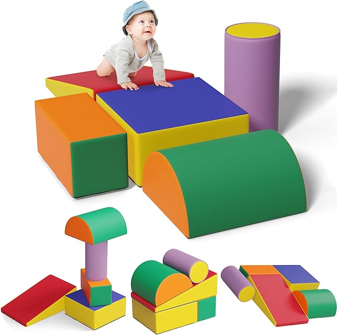 5 Pcs Foam Climbing Blocks for Toddlers, Soft Play Set Climb and Crawl Foam Activity Playset Gym Equipment for Playroom, Daycare, Kindergarten,Multicolored