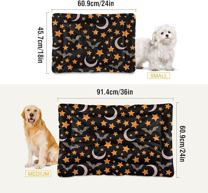 Pet Bed Halloween Moon Night Sky Bats Dog Bed Mat Absorbing Non Slip Pad Pet Sleeping Mat for Small, Medium, and Large Dogs Puppy Cat 36 in x 24 in