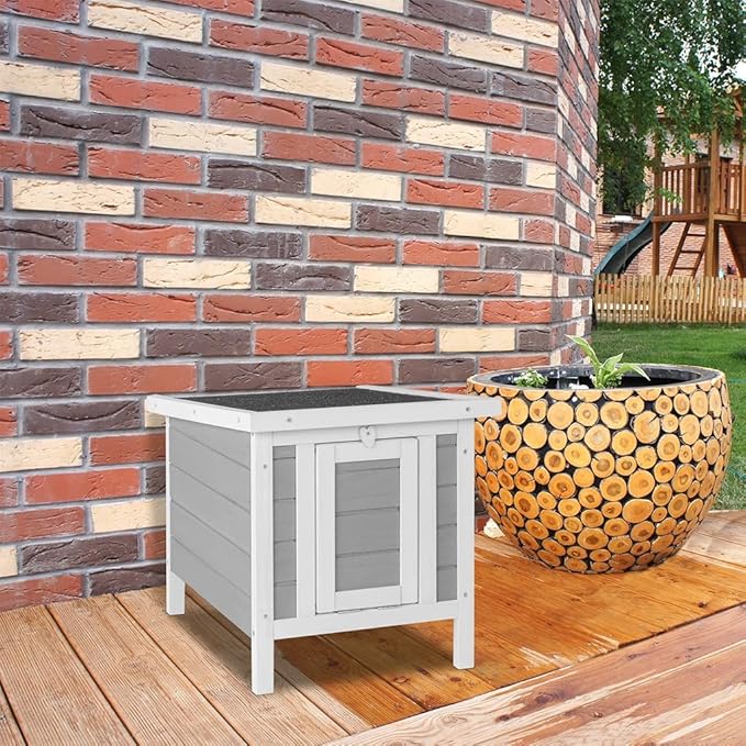 Wooden Bunny House Rabbit Cat Hutch, Feral Cats Outdoor Weatherproof Rabbit Hutch w/Ramp, Lockable Doors, Openable Top, Small Pet House for Rabbits, Bunnies, Guinea Pigs, 16.5" x 20.5" x 17.3"